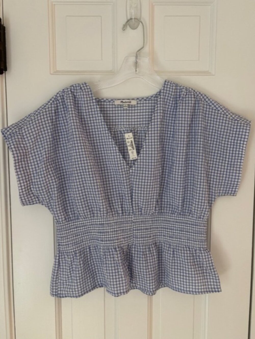 Light Blue Gingham Smocked Peplum Top